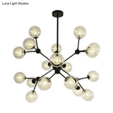 Modern Black Branch Chandelier - Clear Glass Shade Ceiling Light For Living Room