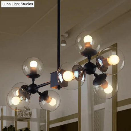 Modern Black Branch Pendant Light With Clear Glass Chandelier - 8 Bulbs For Living Room