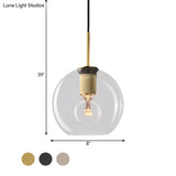 Modern Black/Brass/Chrome Pendant Lamp - 1 Light Clear Glass Ceiling Fixture