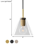 Modern Black/Brass/Chrome Pendant Lamp - 1 Light Clear Glass Ceiling Fixture