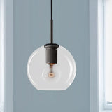 Modern Black/Brass/Chrome Pendant Lamp - 1 Light Clear Glass Ceiling Fixture Black / Round