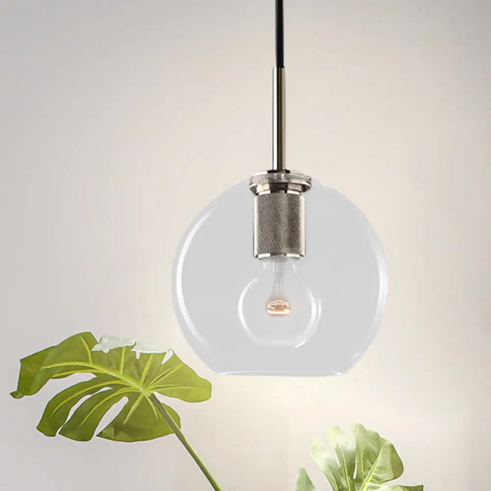 Modern Black/Brass/Chrome Pendant Lamp - 1 Light Clear Glass Ceiling Fixture Chrome / Round