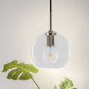 Modern Black/Brass/Chrome Pendant Lamp - 1 Light Clear Glass Ceiling Fixture Chrome / Round