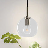 Modern Black/Brass/Chrome Pendant Lamp - 1 Light Clear Glass Ceiling Fixture Chrome / Round