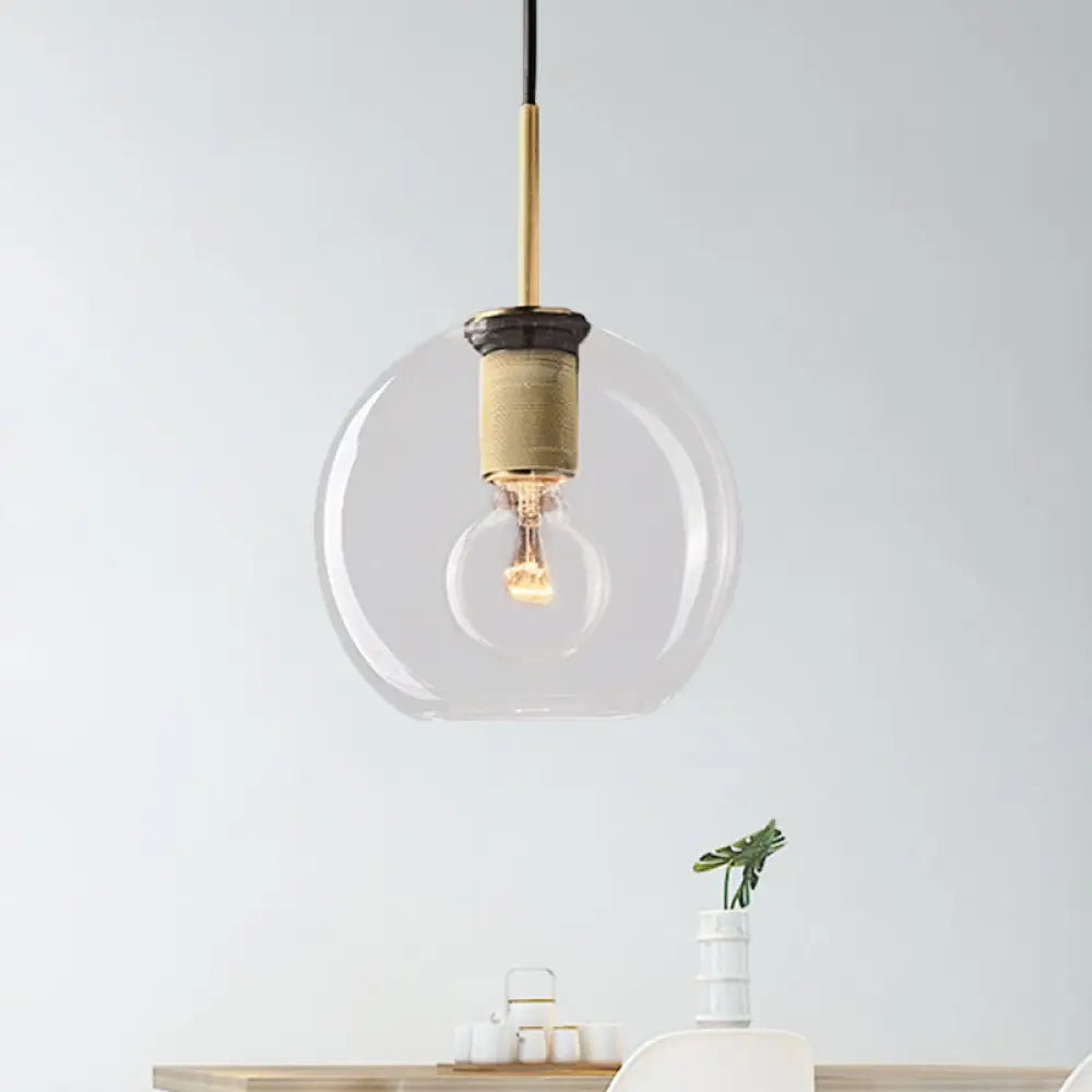 Modern Black/Brass/Chrome Pendant Lamp - 1 Light Clear Glass Ceiling Fixture Brass / Round