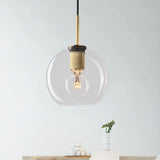Modern Black/Brass/Chrome Pendant Lamp - 1 Light Clear Glass Ceiling Fixture Brass / Round