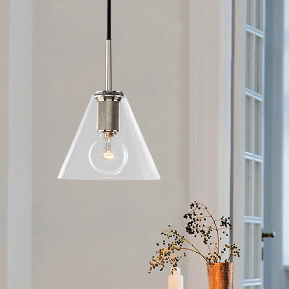 Modern Black/Brass/Chrome Pendant Lamp - 1 Light Clear Glass Ceiling Fixture Chrome / Triangle