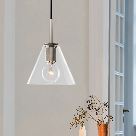 Modern Black/Brass/Chrome Pendant Lamp - 1 Light Clear Glass Ceiling Fixture Chrome / Triangle