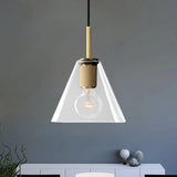 Modern Black/Brass/Chrome Pendant Lamp - 1 Light Clear Glass Ceiling Fixture Brass / Triangle