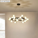 Modern Black Bubbled Wreath Chandelier With Clear And Frosted Glass Shades - 15/25 Bulbs Hanging