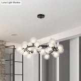 Modern Black Bubbled Wreath Chandelier With Clear And Frosted Glass Shades - 15/25 Bulbs Hanging
