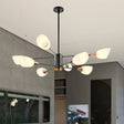 Modern Black Chandelier - 8 Heads Living Room Pendant Light Fixture With Floral Glass Shade