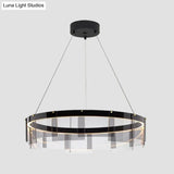 Modern Black Circle Pendant Light With Smoke Grey Glass And Led Technology