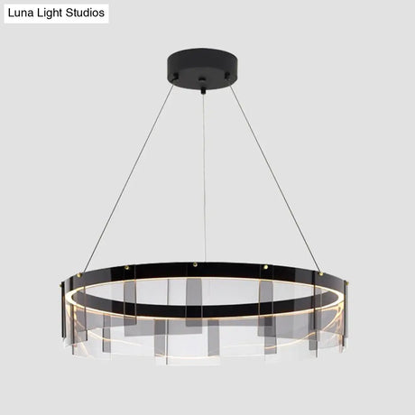 Modern Black Circle Pendant Light With Smoke Grey Glass And Led Technology