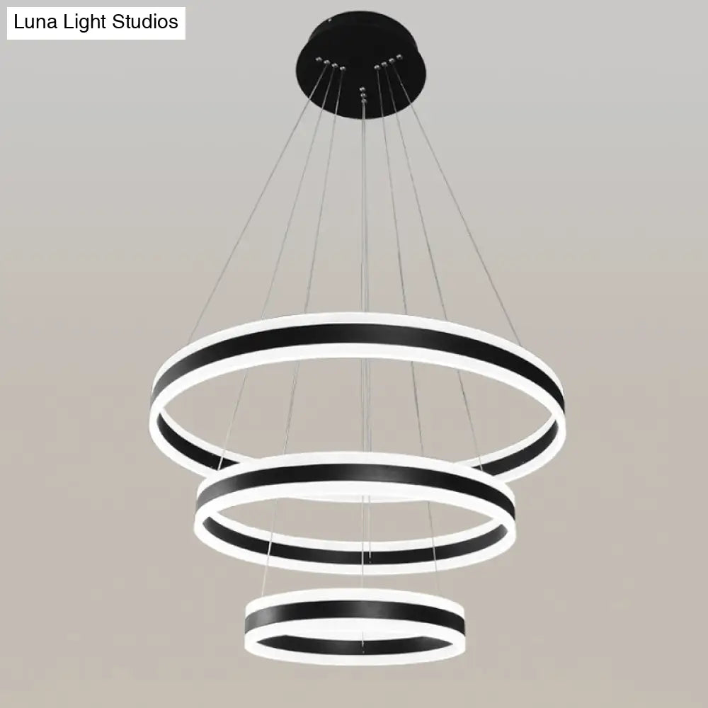 Modern Black Circular Chandelier - Simple 3-Light Acrylic Led Pendant For Dining Table