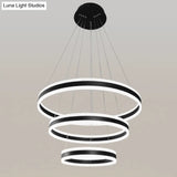 Modern Black Circular Chandelier - Simple 3-Light Acrylic Led Pendant For Dining Table