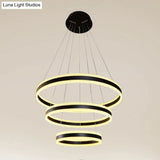 Modern Black Circular Chandelier - Simple 3-Light Acrylic Led Pendant For Dining Table
