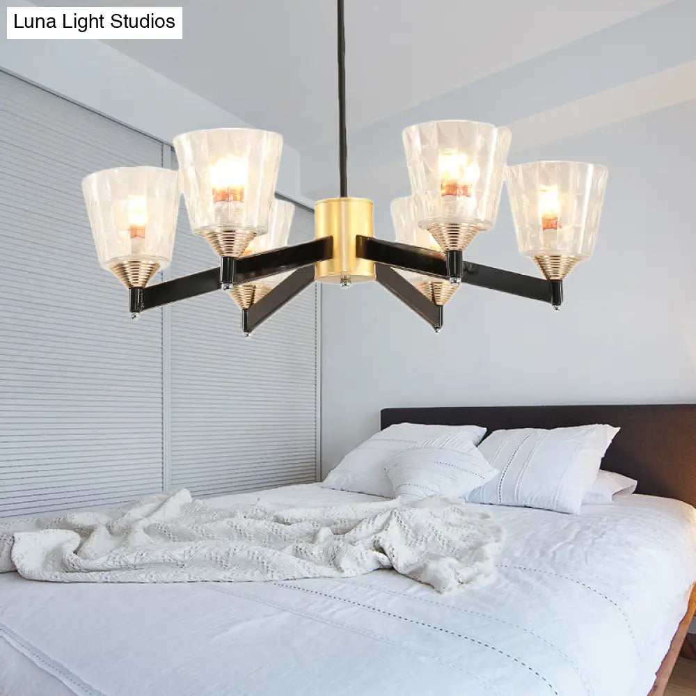 Modern Black Cone Chandelier - Lattice Glass 3/6/8 Lights Ceiling Hanging Light