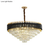 Modern Black Conical Pendant Lamp With Opulent K9 Crystal Prism Chandelier - Perfect For Restaurants