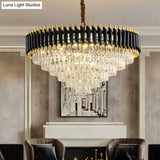 Modern Black Conical Pendant Lamp With Opulent K9 Crystal Prism Chandelier - Perfect For Restaurants