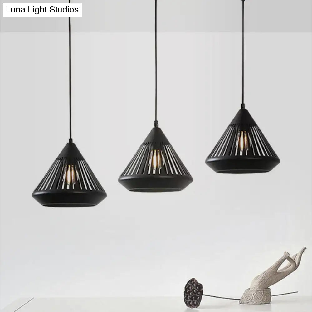 Modern Black Conical Pendant Light With 3 Suspension Lights For Dining Room