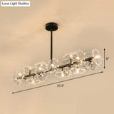 Modern Black Crystal Bead Blossom Island Lamp - Stylish 16 Bulb Dining Table Pendant Light