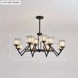 Modern Black Crystal Block Semi Flushmount Ceiling Lamp - 12 Lights V - Like Arm For Living Room