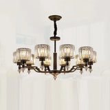 Modern Black Crystal Chandelier With Minimalist Cylindrical Suspension Design 10 /
