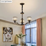 Modern Black Crystal Chandelier With Minimalist Cylindrical Suspension Design