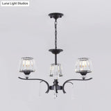 Modern Black Crystal Cone Chandelier - 3/6-Bulb Ceiling Suspension Lamp For Bedroom
