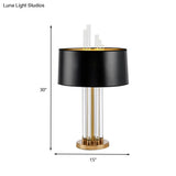 Modern Black Crystal Desk Lamp - Simplicity Fabric Shade Dining Room Table Light