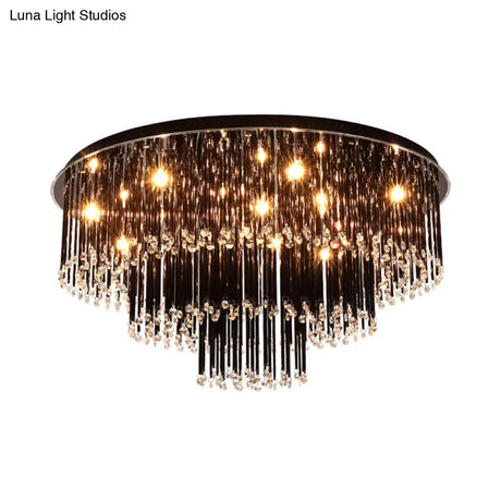 Modern Black Crystal Flush Mount Chandelier Tiered Design 8/10 Bulbs For Bedroom