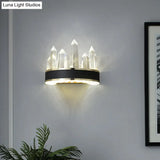 Modern Black Crystal Led Wall Sconce Light - Icicle Shaped Mount For Living Room