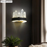 Modern Black Crystal Led Wall Sconce Light - Icicle Shaped Mount For Living Room