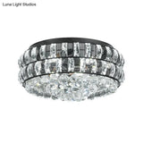 Modern Black Crystal Orb Flush Mount - 7 - Light Ceiling Fixture For Bedroom