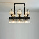 Modern Black Crystal Prism Island Pendant Lamp With Fringe - 9-Head Cylindrical Style