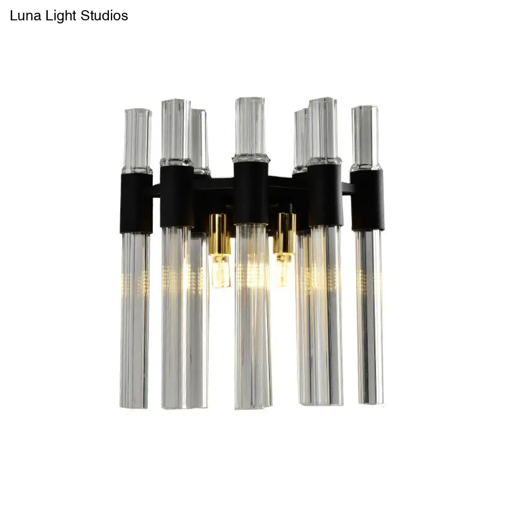 Modern Black Crystal Tube Sconce: 2-Light Wall Mounted Lamp For Living Room