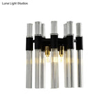 Modern Black Crystal Tube Sconce: 2-Light Wall Mounted Lamp For Living Room