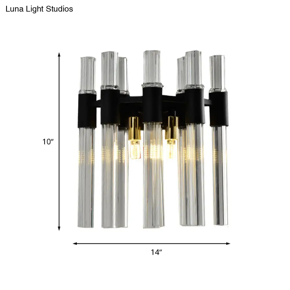 Modern Black Crystal Tube Sconce: 2-Light Wall Mounted Lamp For Living Room