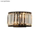 Modern Black Crystal Wall Sconce With 2 Bulbs - Surface Mounted Light Fixture