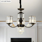 Modern Black Cuboid Chandelier With Clear Crystal Shades - 3/6 Heads Ceiling Light Fixture