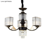 Modern Black Cuboid Chandelier With Clear Crystal Shades - 3/6 Heads Ceiling Light Fixture