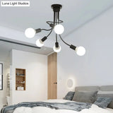 Modern Black Curved Metal Arms Ceiling Light Fixture - Simple Yet Elegant Chandelier With 3/5
