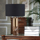 Modern Black Cylinder Fabric Table Light With Marble Base