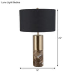Modern Black Cylinder Fabric Table Light With Marble Base