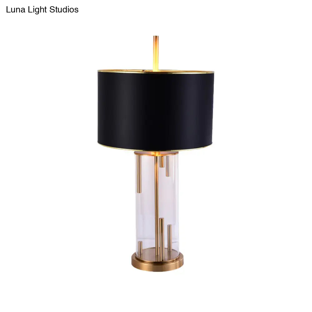 Modern Black Desk Lamp With Fabric Shade - Compact Cylindrical Table Light 1 Bulb