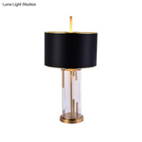 Modern Black Desk Lamp With Fabric Shade - Compact Cylindrical Table Light 1 Bulb