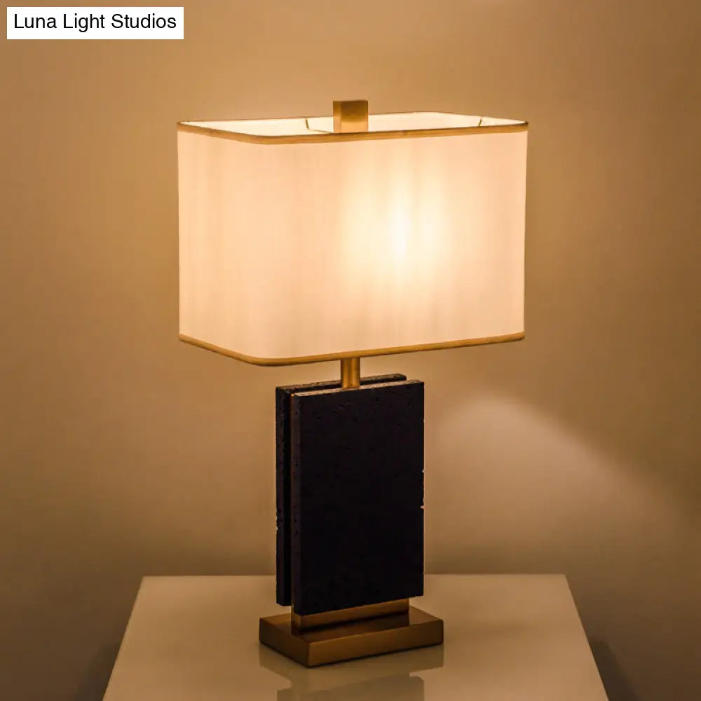 Modern Black Desk Lamp With Fabric Shade - Single Bulb Night Table Light