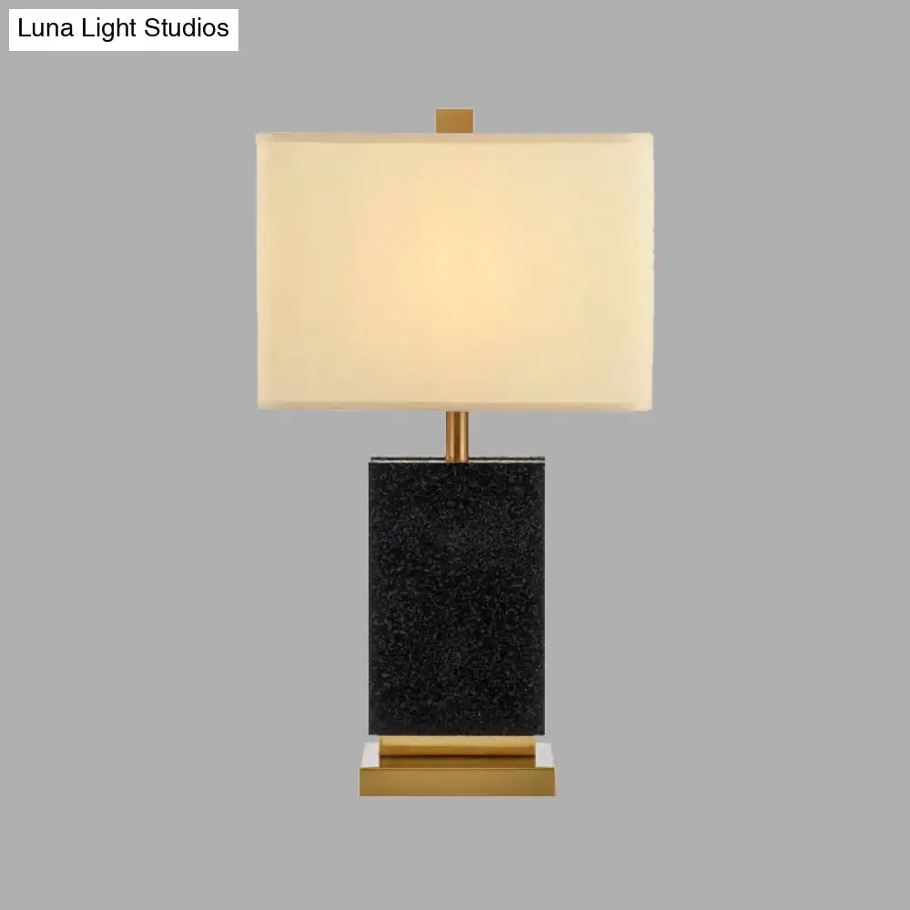 Modern Black Desk Lamp With Fabric Shade - Single Bulb Night Table Light