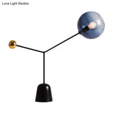 Modern Black Desk Lamp With Globe Blue Glass Shade For Living Room Or Office